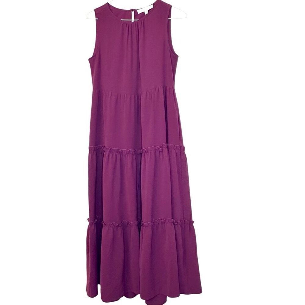 Adyson Parker Tiered Sleeveless Scoop Neck Lined Tank Purple Maxi Dress Size XS